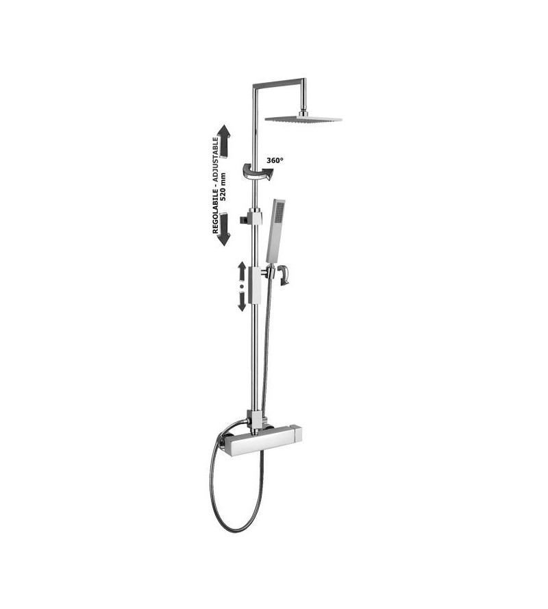 Shower column with 20x20 cm shower head Paffoni Level ZCOL620CR