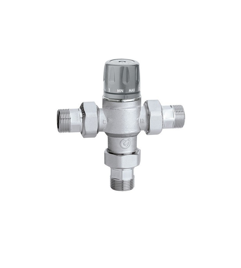 Adjustable thermostatic mixing valve with check valves and filters Caleffi 5218