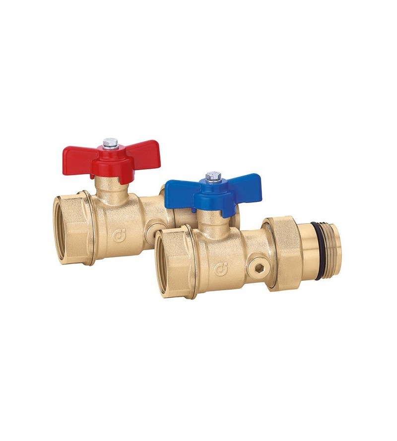Pair of ball shut-off valves with thermometer connection Caleffi 3910 S1