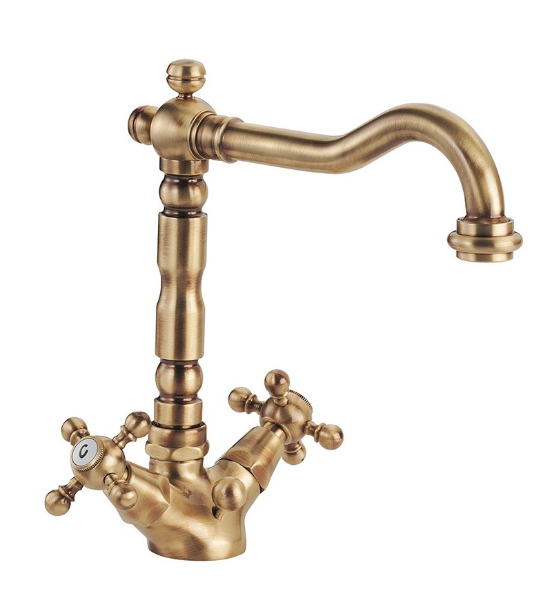 Double lever basin tap with adjustable spout in bronze colour Porta&Bini Old Fashion 62510BR