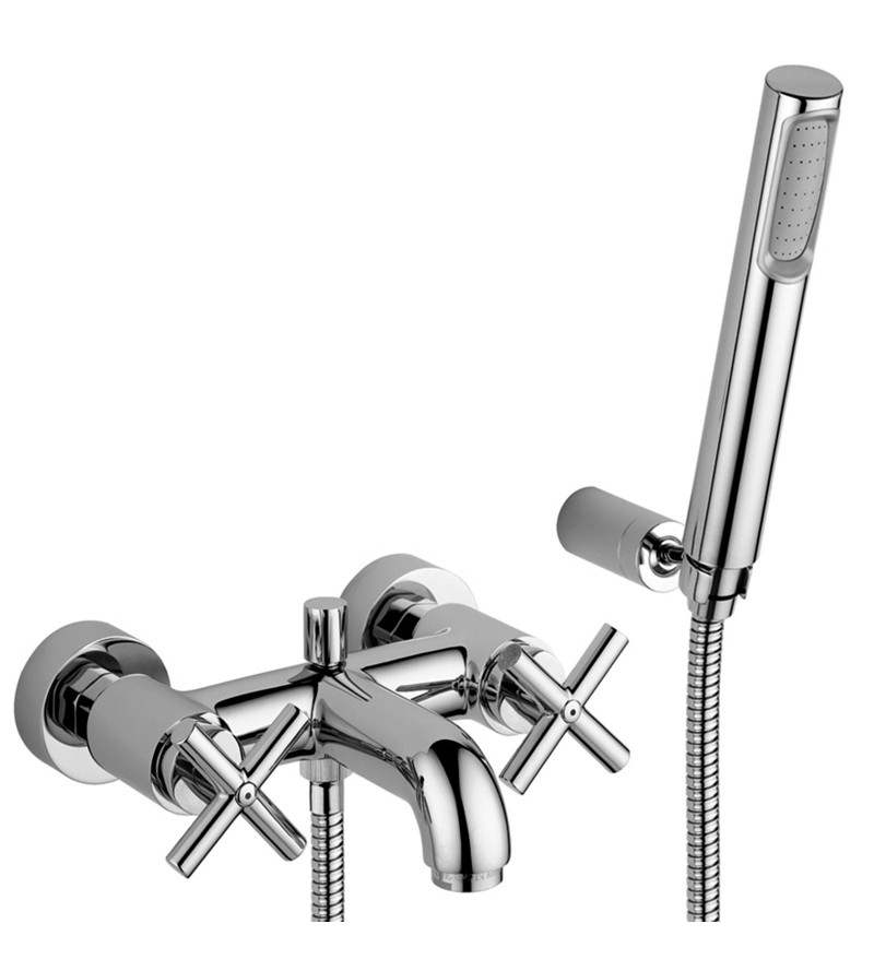 External bath mixer with shower set and wall support Paffoni Quattro QTV023CR