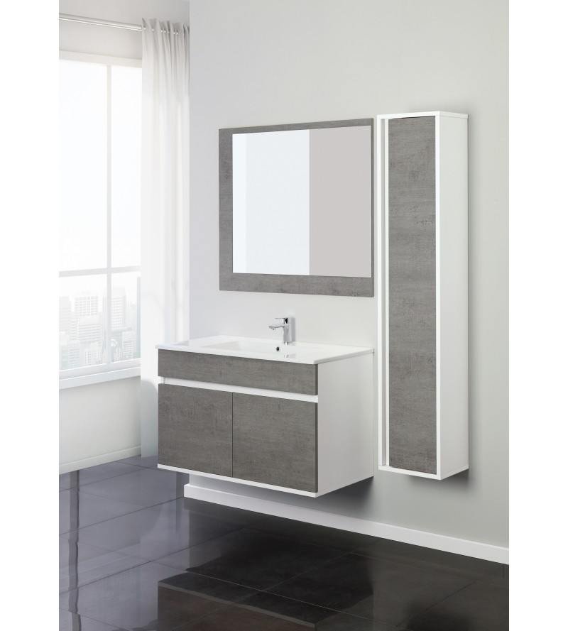 Mueble de baño suspendido 90 cm en color cemento Feridras Fabula 801011