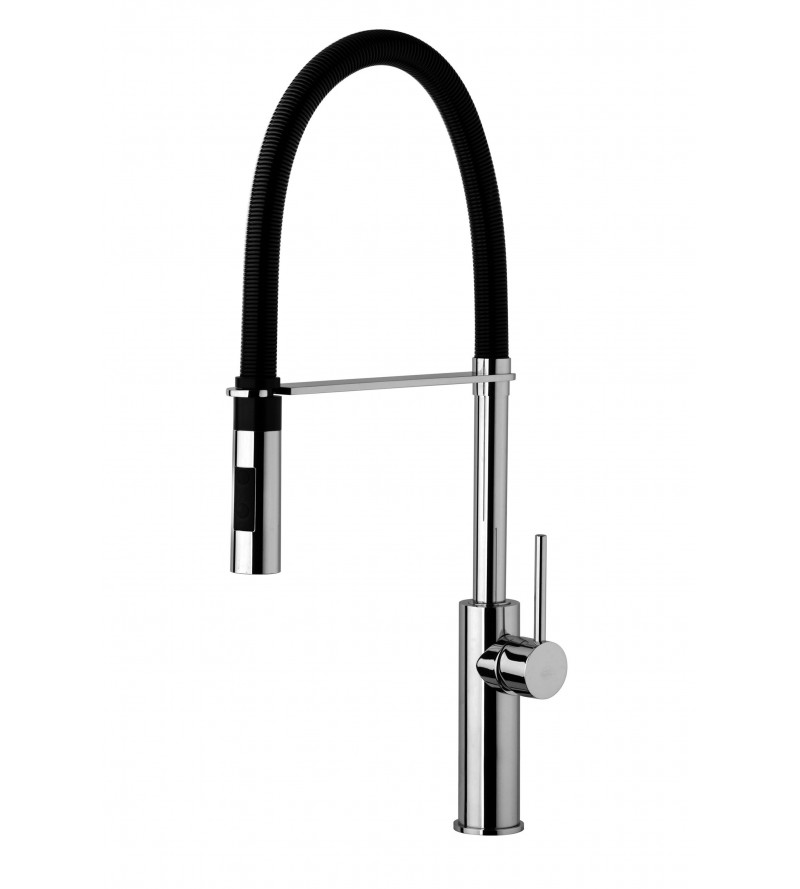 Kitchen sink mixer in chrome color with black spring Paffoni Light LIG179CRNO