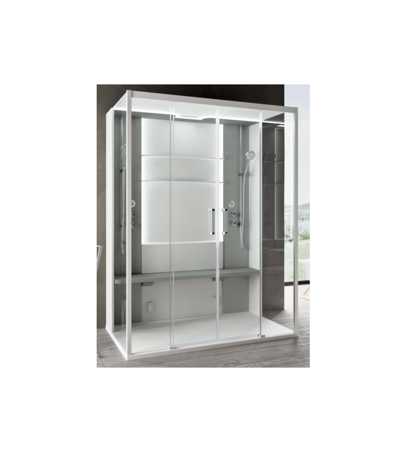 Double station multifunctional shower enclosure, center wall version Novellini Skill Dual