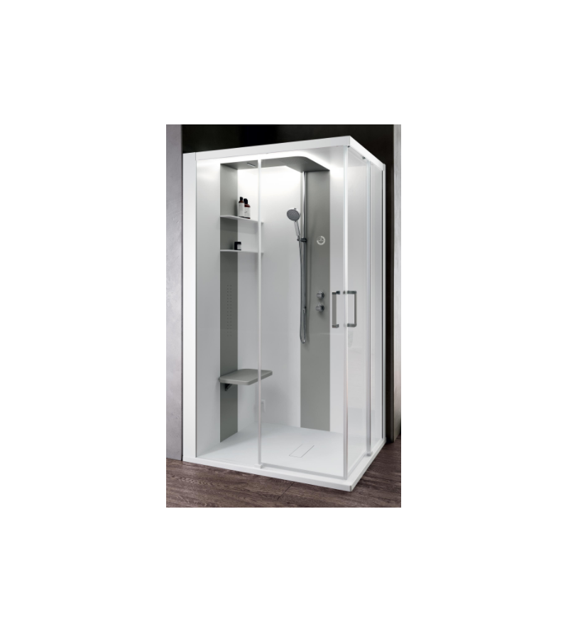 Asymmetrical multifunctional shower enclosure 2 sliding doors Novellini Skill A