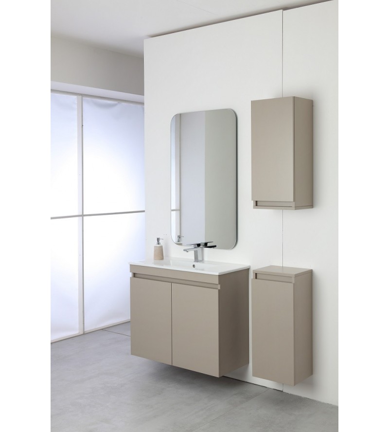 Meuble de salle de bain complet 80 cm de couleur gris tourterelle Feridras Pastello 803006