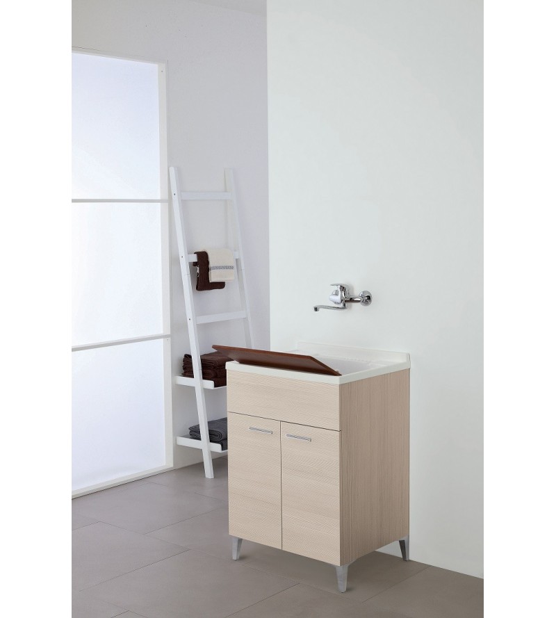 Washbasin cabinet with two doors in light oak color L 60 cm Feridras Stella 799068