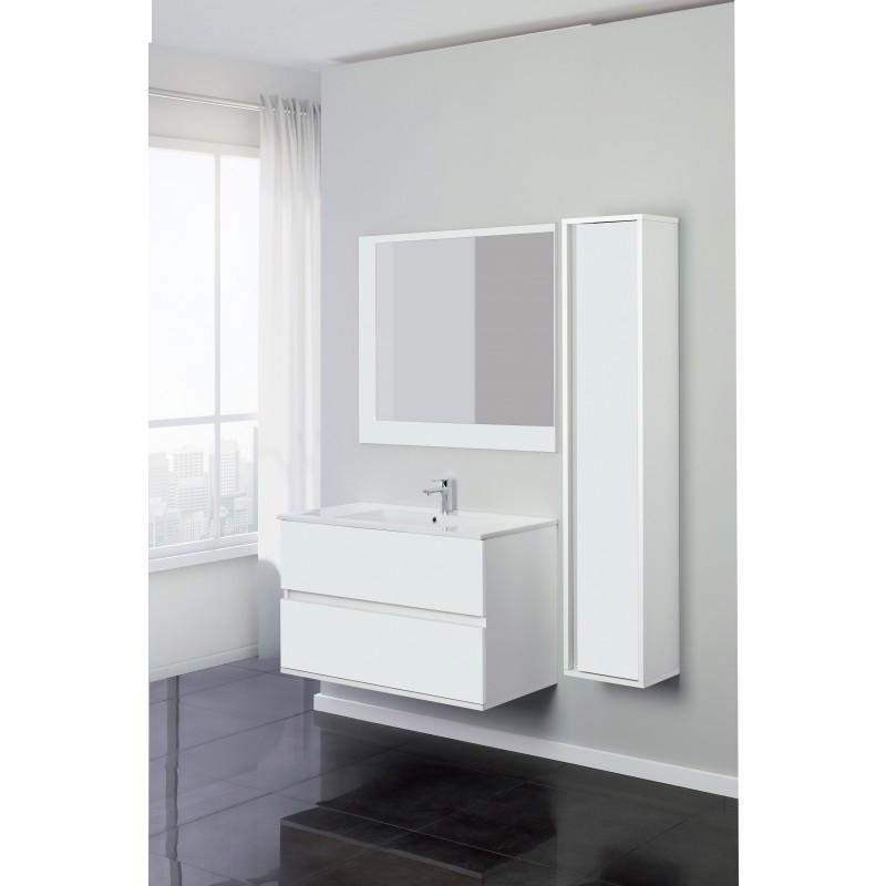 Meuble de salle de bain suspendu 90 cm couleur blanc Feridras Fabula 801023