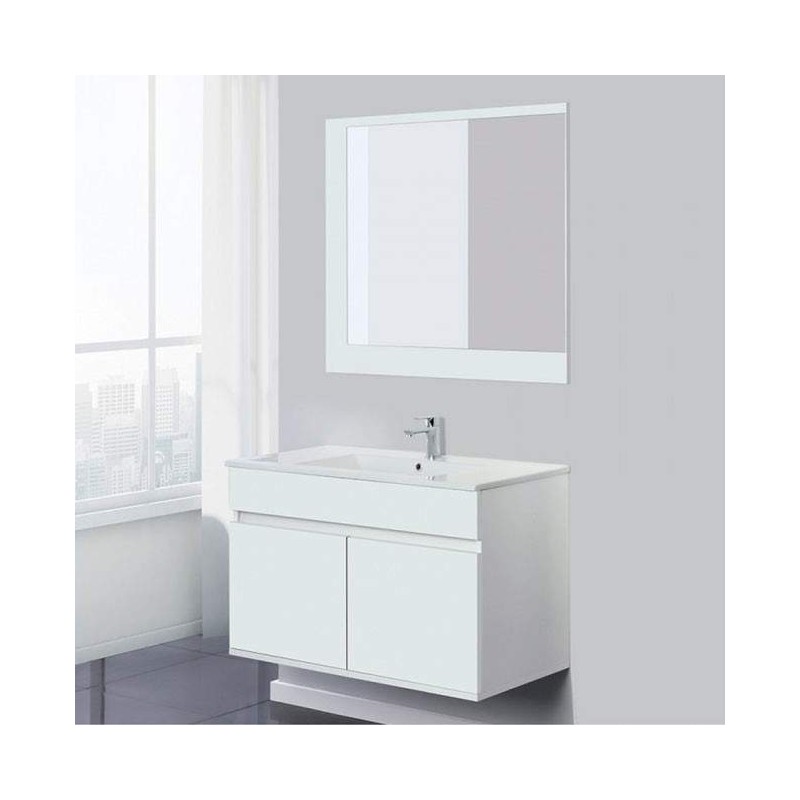 Meuble de salle de bain suspendu 90 cm couleur blanc Feridras Fabula 801024