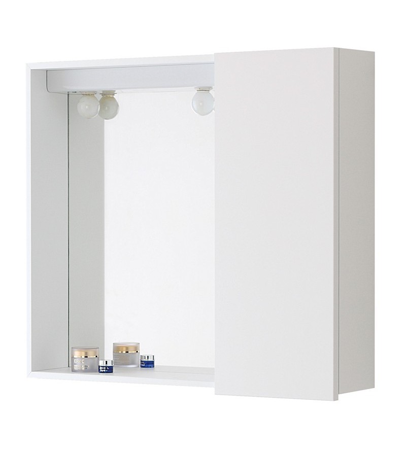 White mirror with container and lighting Feridras 606102