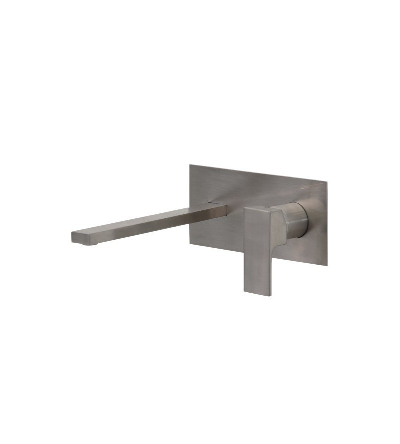 Mezclador de lavabo de pared de acero cepillado con placa Gattoni SQUARE 2540/25NS