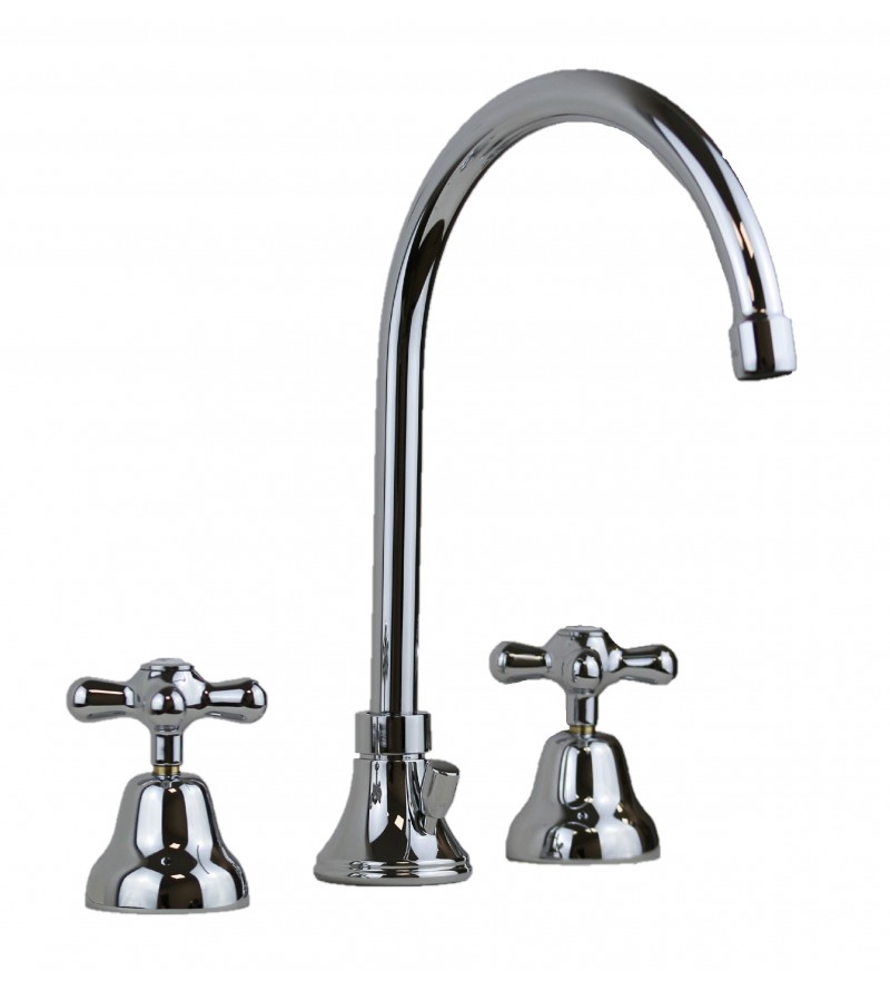 3-hole basin installation tap with high spout in chrome colour Resp Old America ART.39.134