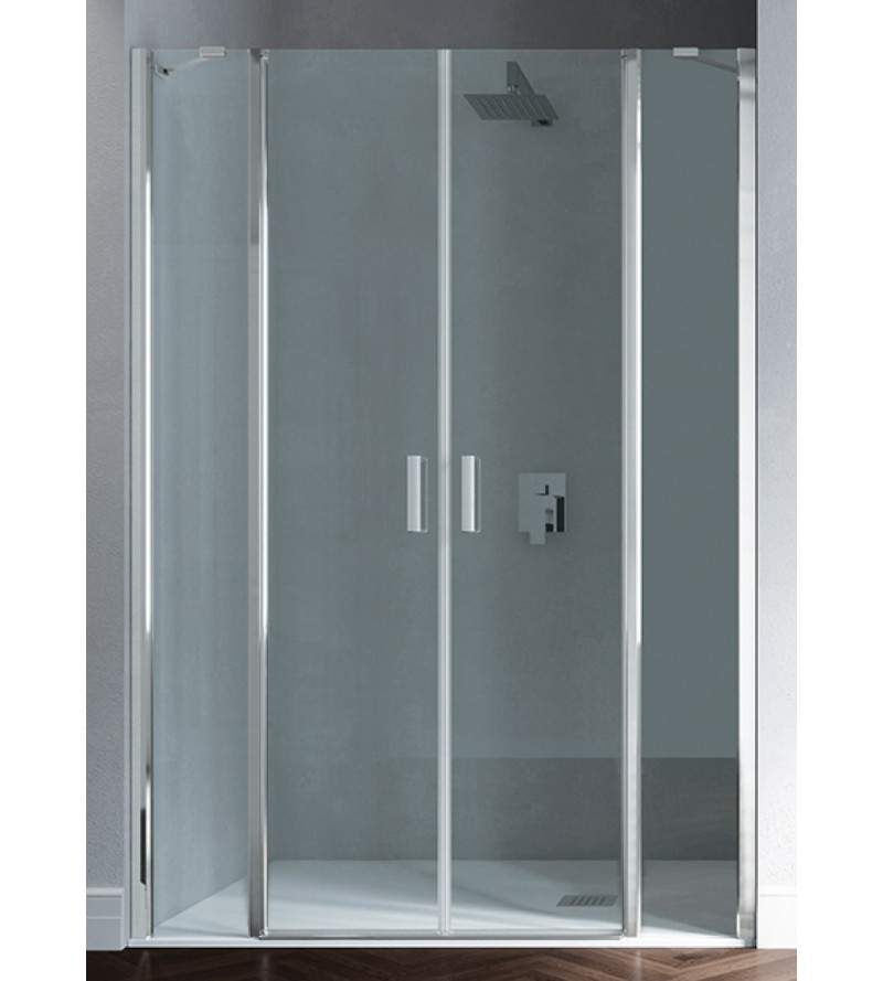 Porte de douche carré avec 2 parois fixes et 2 portes battantes qui s'ouvrent vers l'intérieur et l'extérieur Samo Polaris B3820