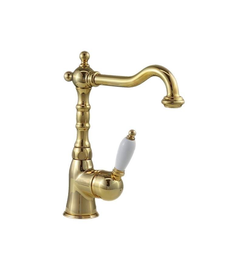 Gold color washbasin mixer with swivel spout girevole Gattoni Orta 2742/27DO.OLD