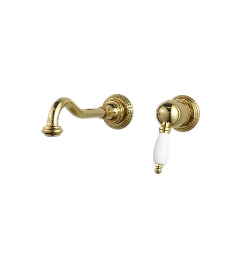 Single lever wall mounted basin mixer in gold color Gattoni Orta 2737/27D0.OLD