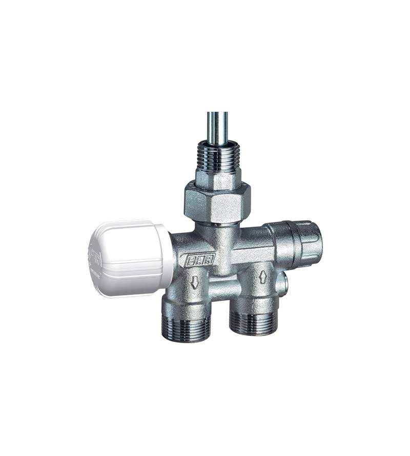 Chrome-plated thermostatic single/double pipe straight valve complete with union and nut FAR 1435