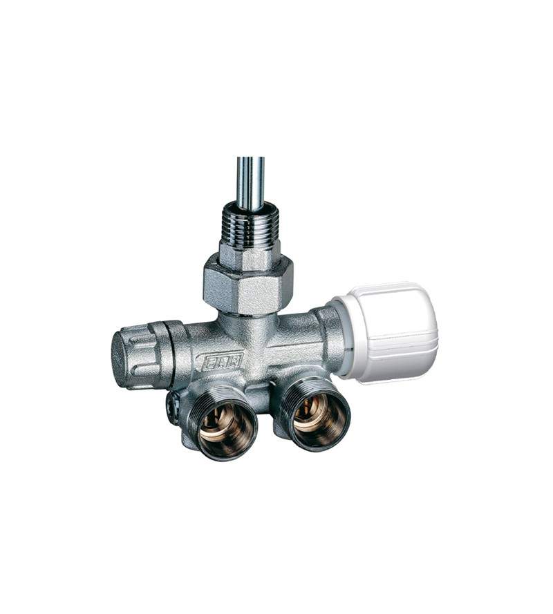 Chrome-plated thermostatic single/double pipe left valve complete with union and nut FAR 1437