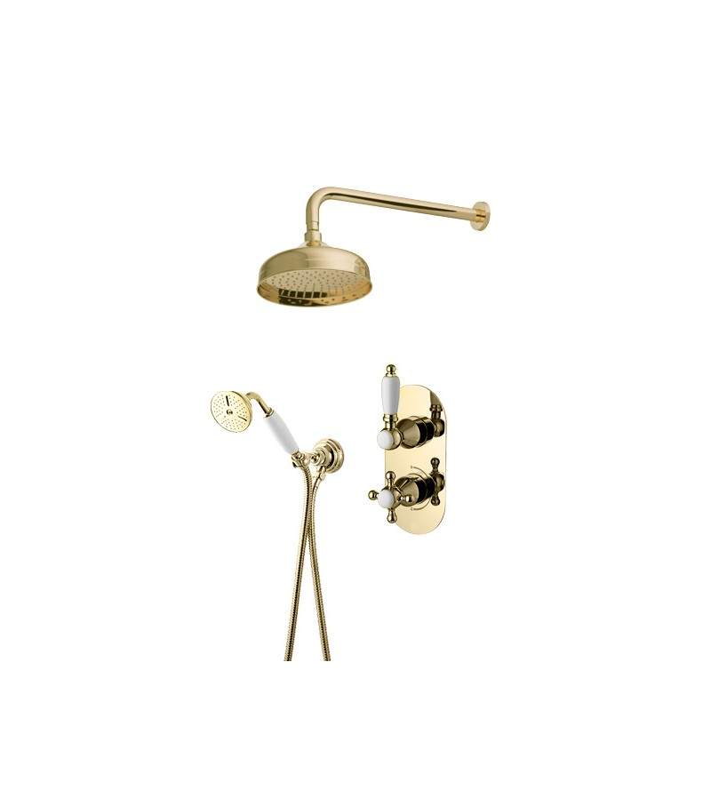 Kit completo de ducha termostático en color dorado Gattoni Orta KT105/27D0.OLD