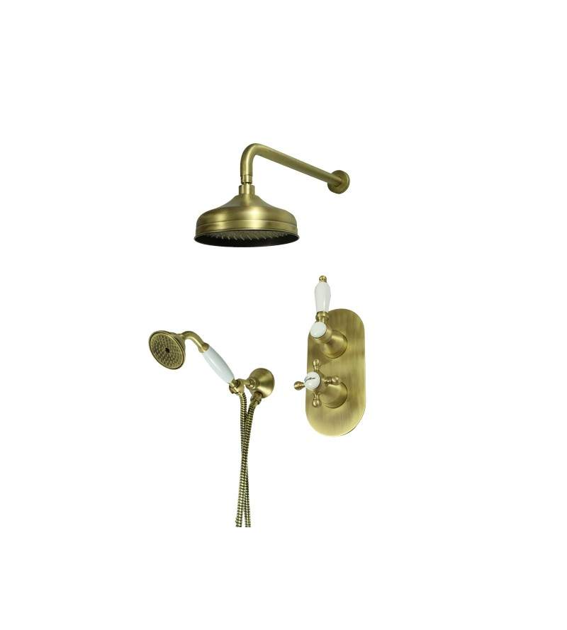 Kit doccia completo in colore bronzo con miscelatore termostatico Gattoni Orta KT105/27VB.OLD