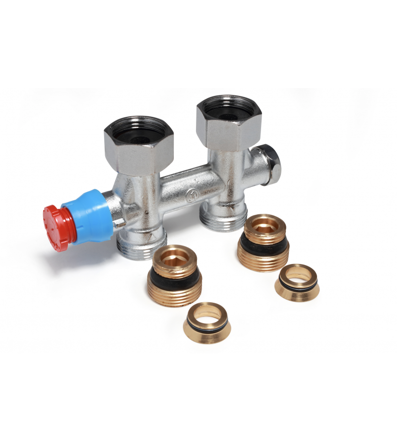 Twin-pipe straight valve with thermostatic option for radiator panels and toweldryers Giacomini R385T