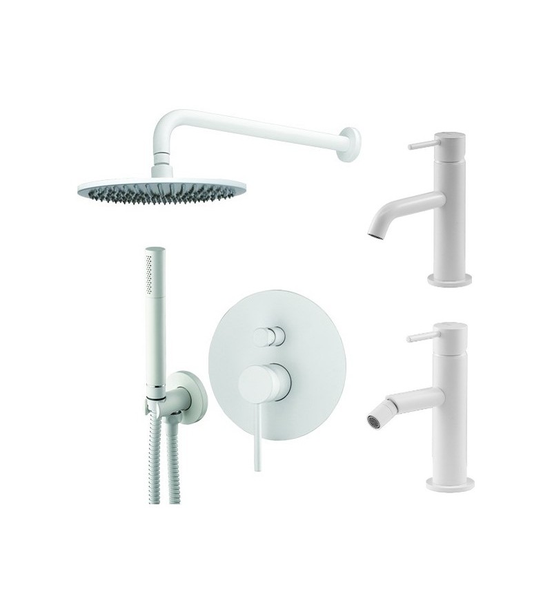Set miscelatore lavabo, miscelatore bidet e kit doccia in colore bianco opaco Gattoni Easy KITEASYBO4