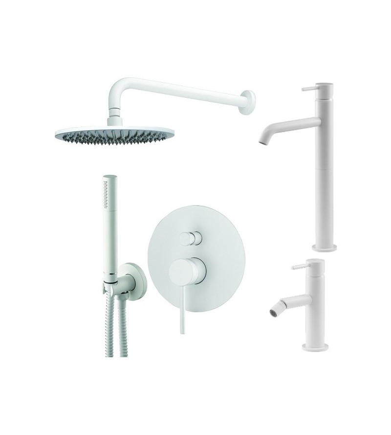 Set miscelatore lavabo alto, miscelatore bidet e kit doccia in colore bianco opaco Gattoni Easy KITEASYBO5