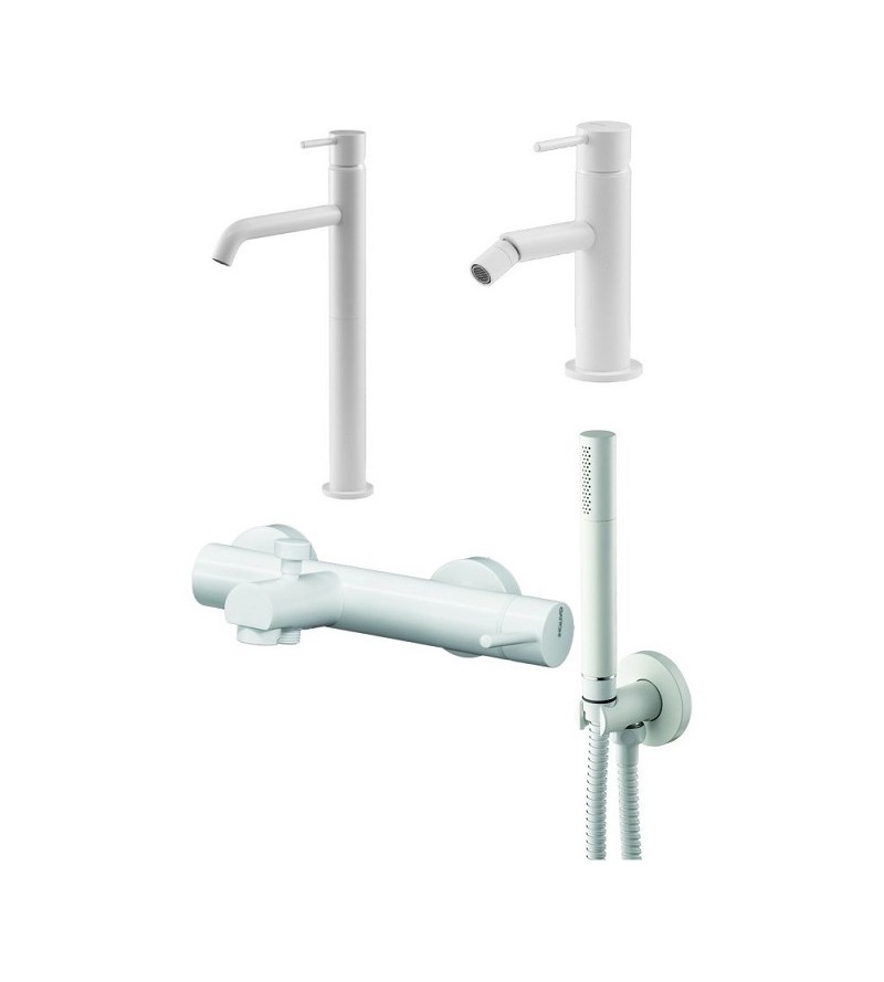 Set miscelatore lavabo alto, miscelatore bidet e kit vasca in colore bianco opaco Gattoni Easy KITEASYBO8