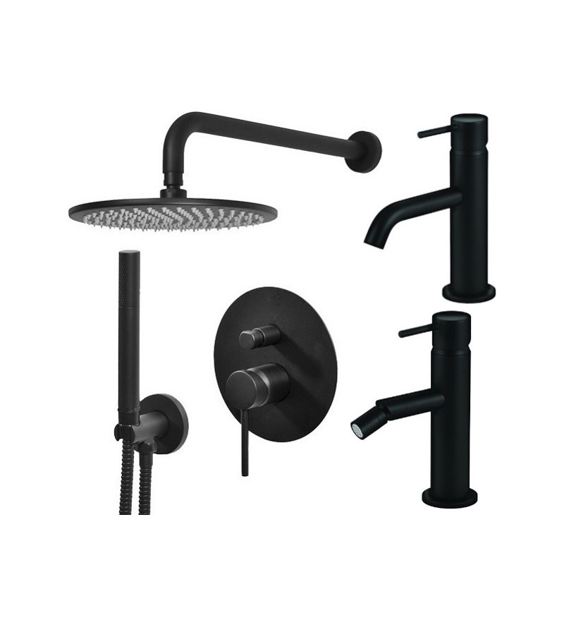 Washbasin mixer set, bidet mixer and shower kit in matt black Gattoni Easy KITEASYNO4