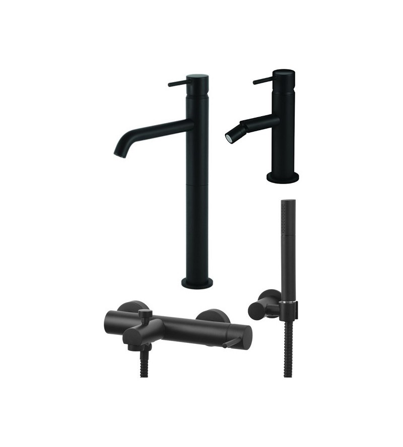 Set miscelatore lavabo alto, miscelatore bidet e kit vasca in colore nero opaco Gattoni Easy KITEASYNO8