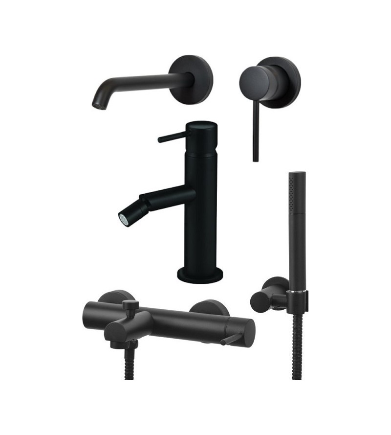 Wall-mounted washbasin mixer set, bidet mixer and bathtub kit in matt black Gattoni Easy KITEASYNO9