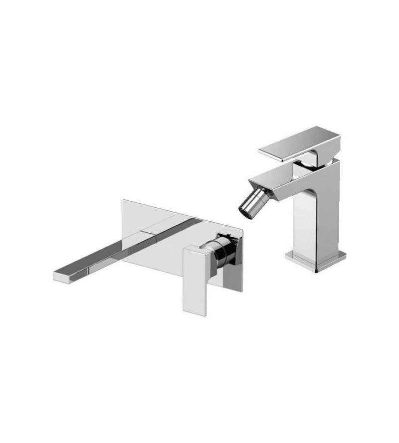 Wall mounted washbasin mixer set with plate and bidet in chrome Gattoni SQUARE KITSQUARE04