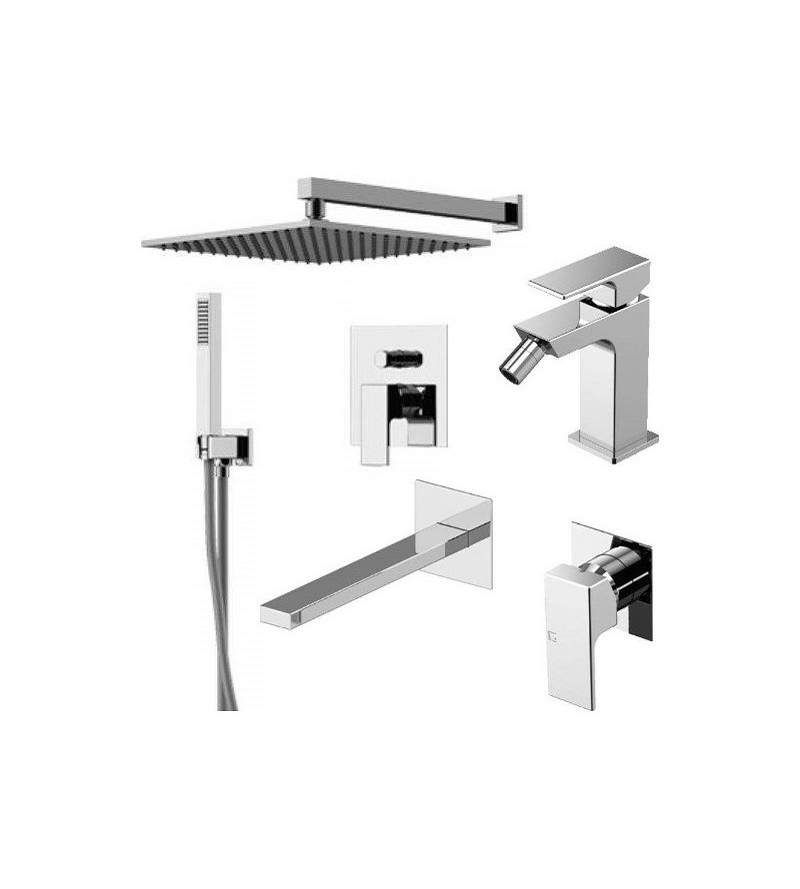Wall mounted washbasin mixer set, bidet and shower kit in chrome Gattoni SQUARE KITSQUAREC07