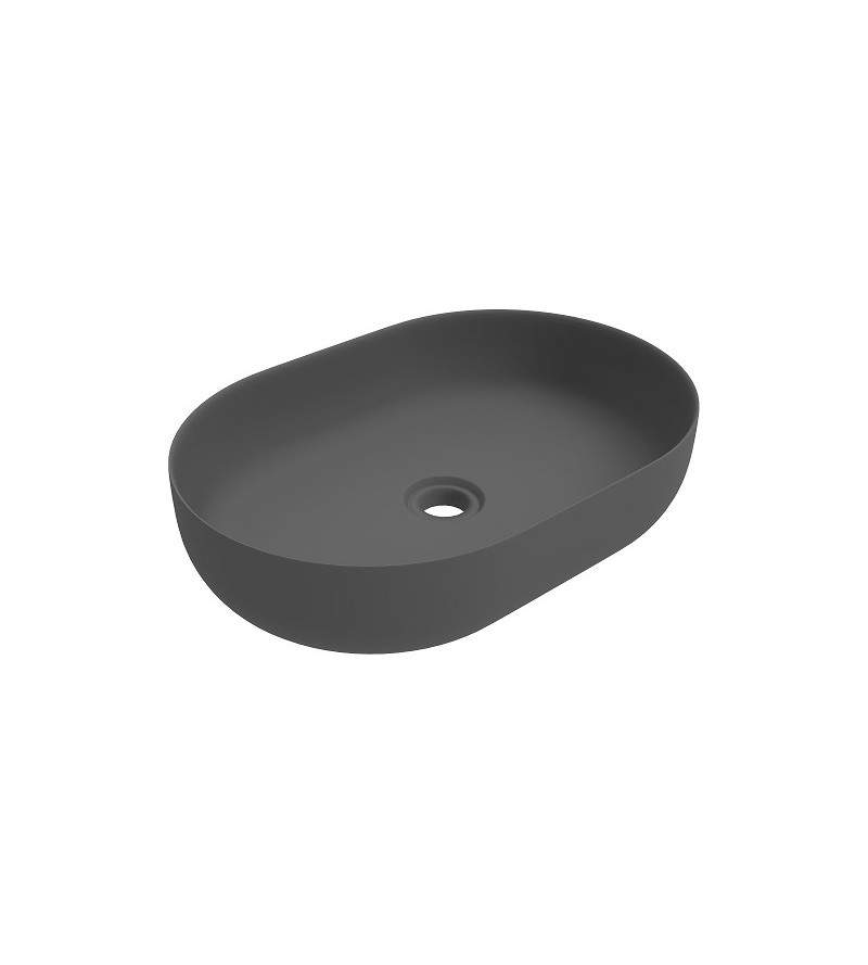 600x416 mm matt gray oval countertop washbasin Ercos Musa BLCERBMUSA0002