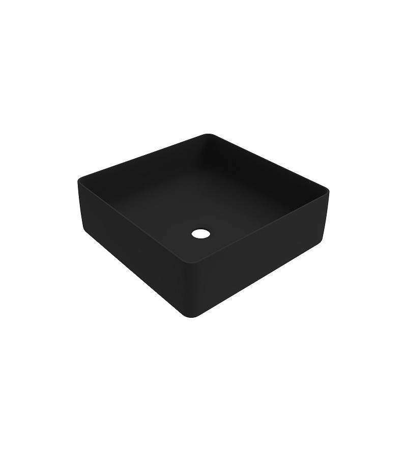 416x416 mm matt black washbasin with countertop installation Ercos Musa BLCERNMUSA0011