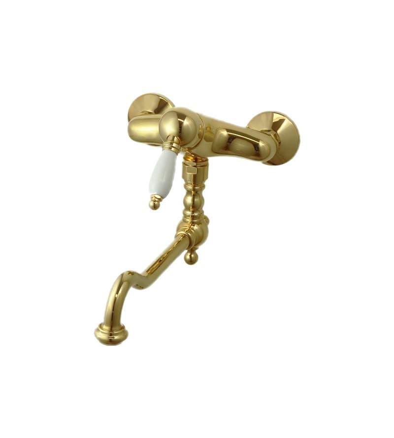 Wall-mounted kitchen sink mixer in gold color with low adjustable spout Gattoni Orta Old 2762/27D0.OLD