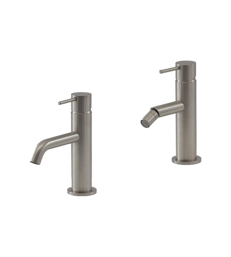 Washbasin and bidet mixer set in brushed steel color Gattoni Easy KITEASY1NS