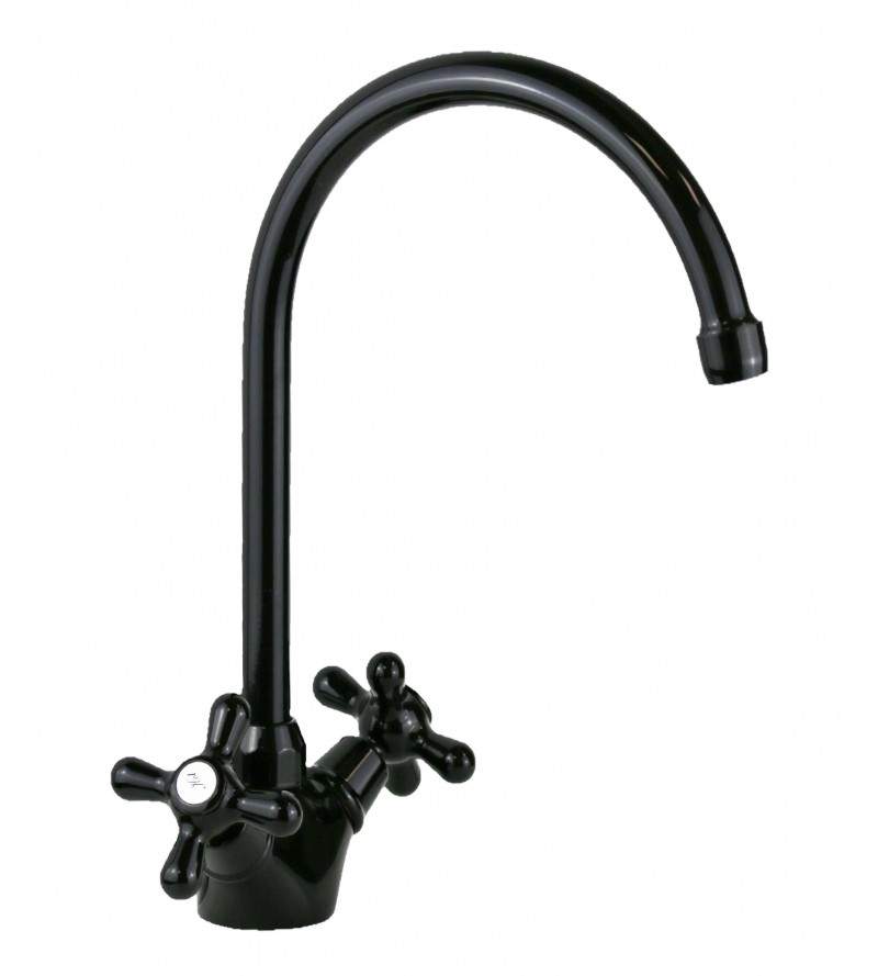 Two-lever kitchen sink faucet in glossy black lucido Gattoni 5692/RE0N