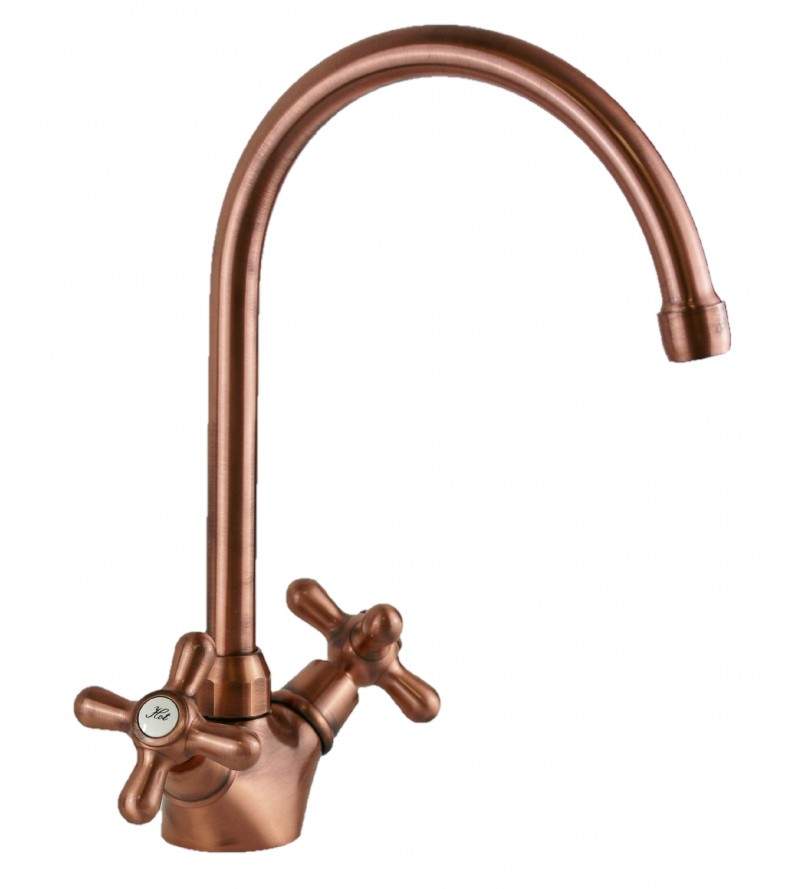 Kitchen faucet in antique copper color with double handle Gattoni 5692/RER0