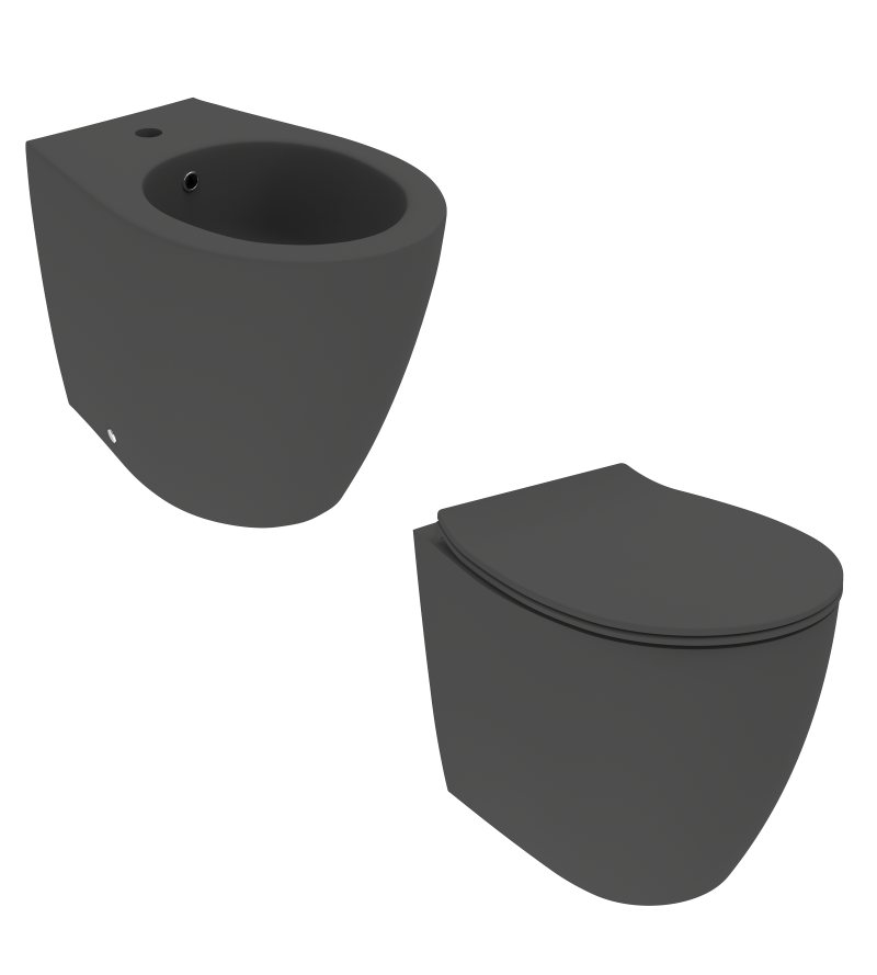 Bidet kit and ceramic toilet floor installation in matt black Ercos Kite KITKITENO1