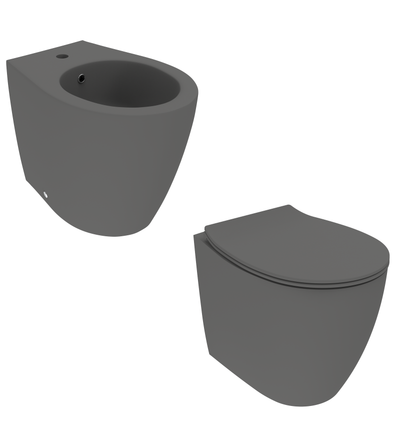 Pair of floor-mounted sanitary fixtures in matt gray color Ercos Kite KITKITEGO1