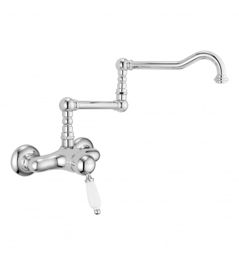 Wall-mounted kitchen sink mixer with jointed spout Porta & Bini New Old 50452
