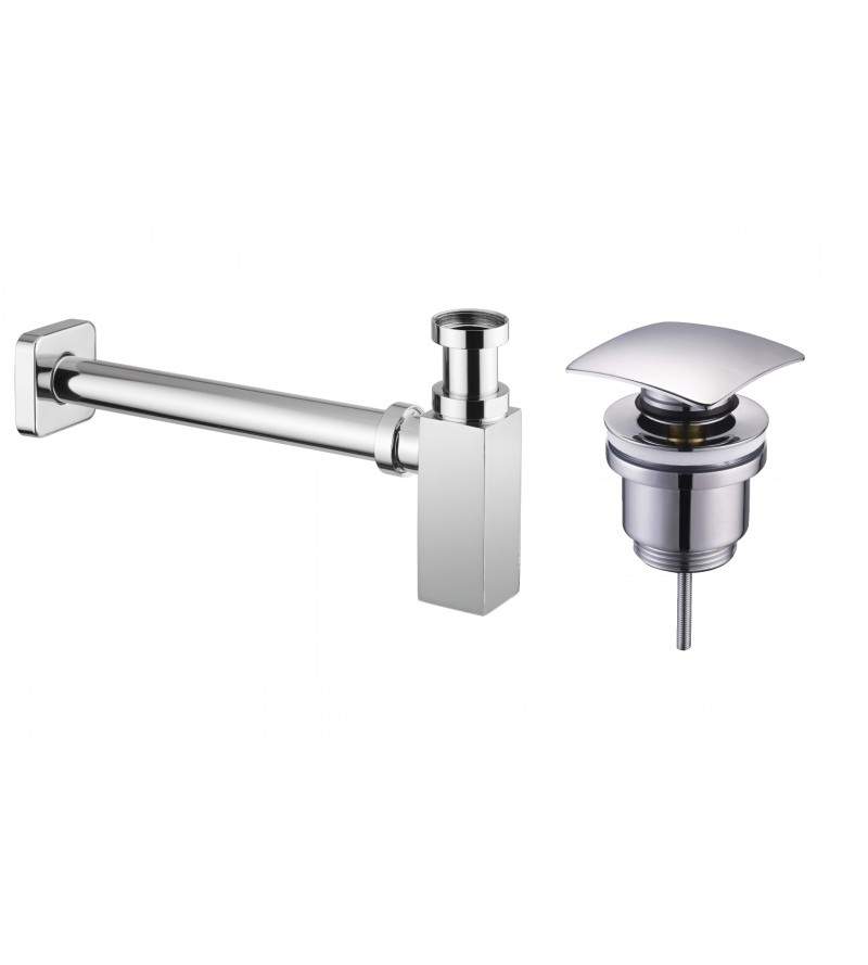 Siphon and pop up waste in chromed brass, square model Tecom KITSCA8