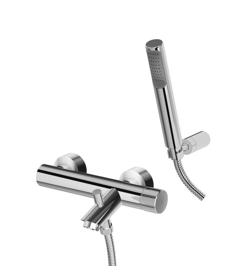 Wall mounted bath mixer with articulated wall shower support Paffoni Jo JO023CR