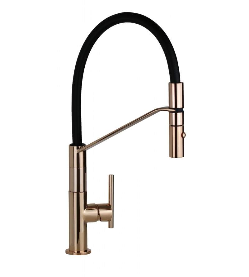 Kitchen sink mixer in rose gold brass with 2-jet hand shower Gattoni Linea 34 0715/PCRS
