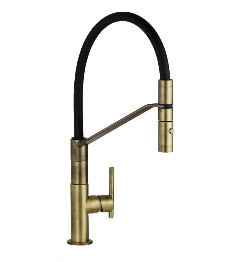 Bronze colored kitchen sink mixer with connection hoses Gattoni Linea 34 0715/PCVB
