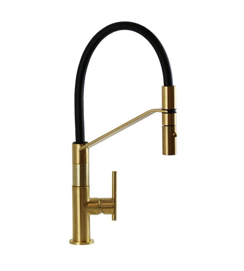 Kitchen sink mixer in brushed gold color with high adjustable spout Gattoni Linea 34 0715/PCSG