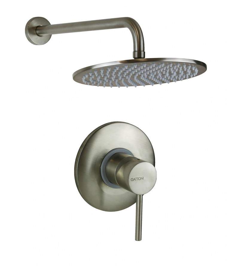 Brushed steel shower kit complete with shower head and shower arm Gattoni Easy 1491/PDNS