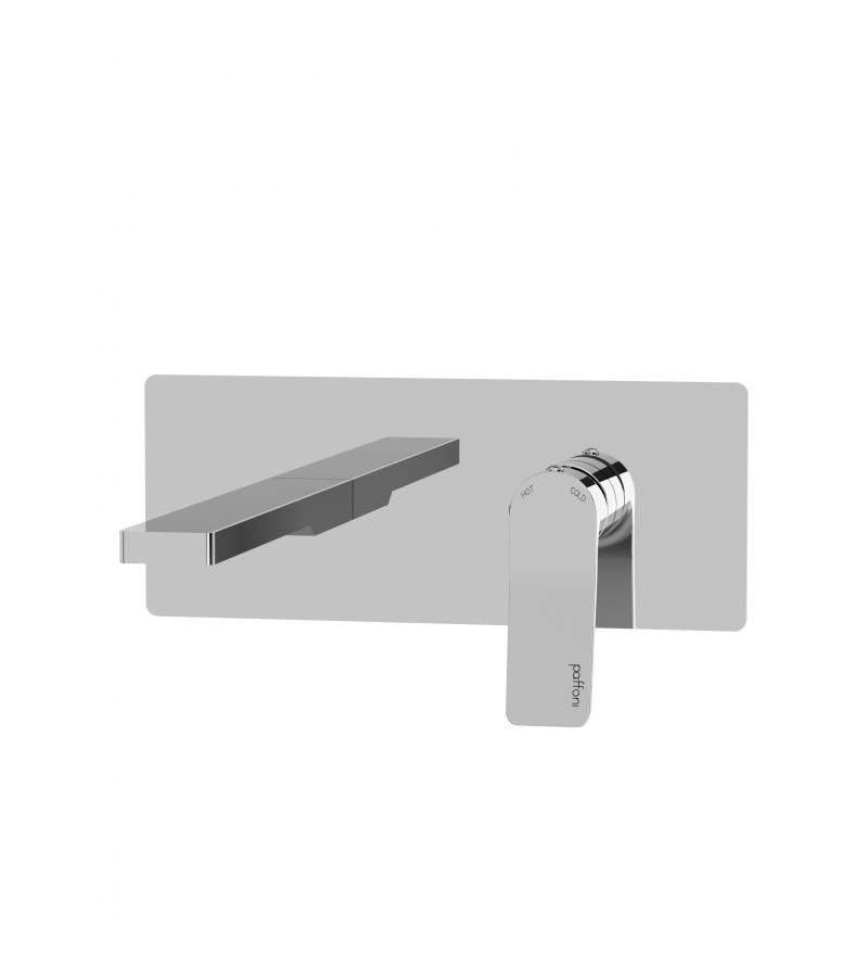 Mezclador de lavabo de pared con placa de acero inoxidable, caño de 15 cm Paffoni TILT TI104CR