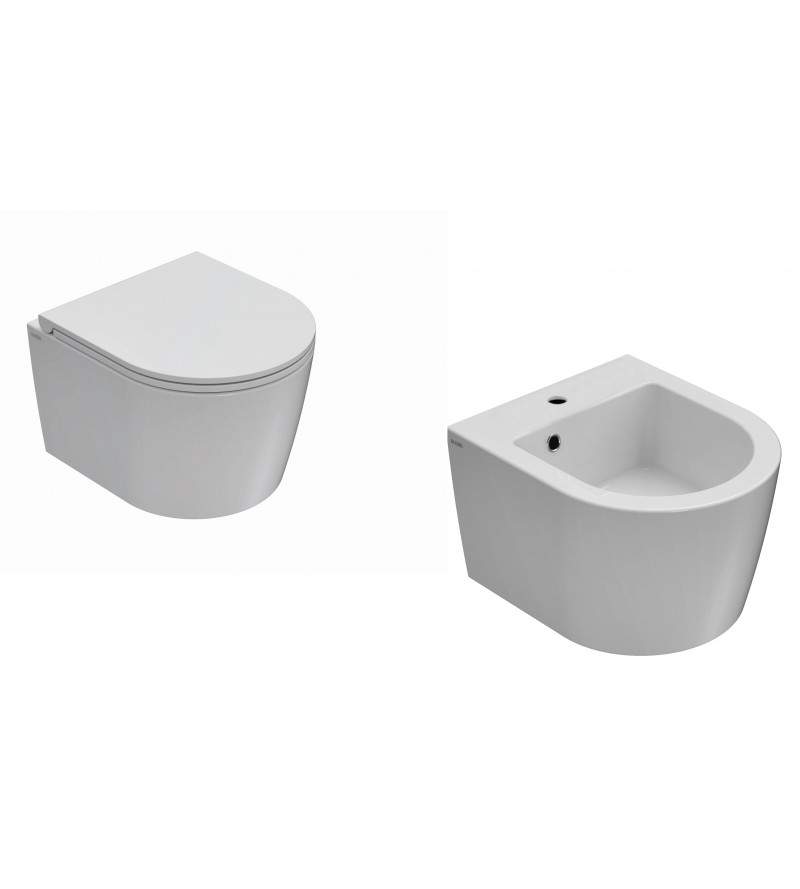 Bathroom set with suspended toilet and bidet in glossy white 43x36 cm Globo Forty3 KITFORTY1BI