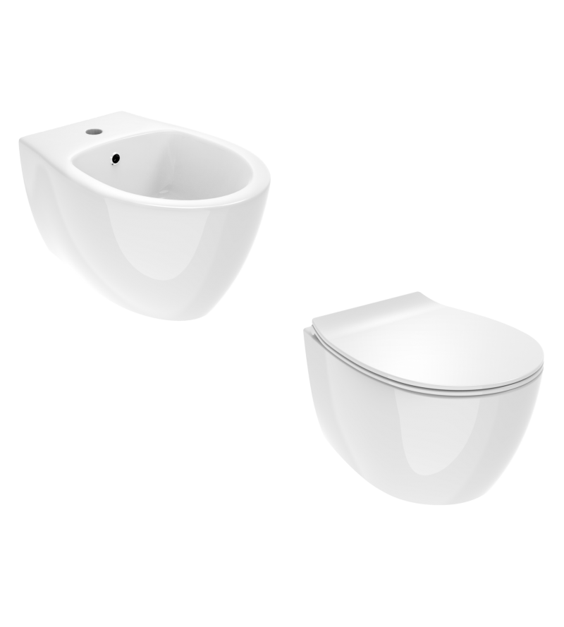 510x363 mm hochglänzendes weißes wandhängendes WC- und Bidet-Set Ercos Kite KITKITEBI2